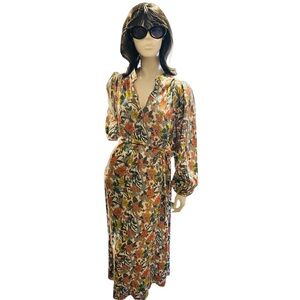 Boden Floral Maxi Dress Size 14R Boho Tie Waist Long Sleeve Ethereal Fairy